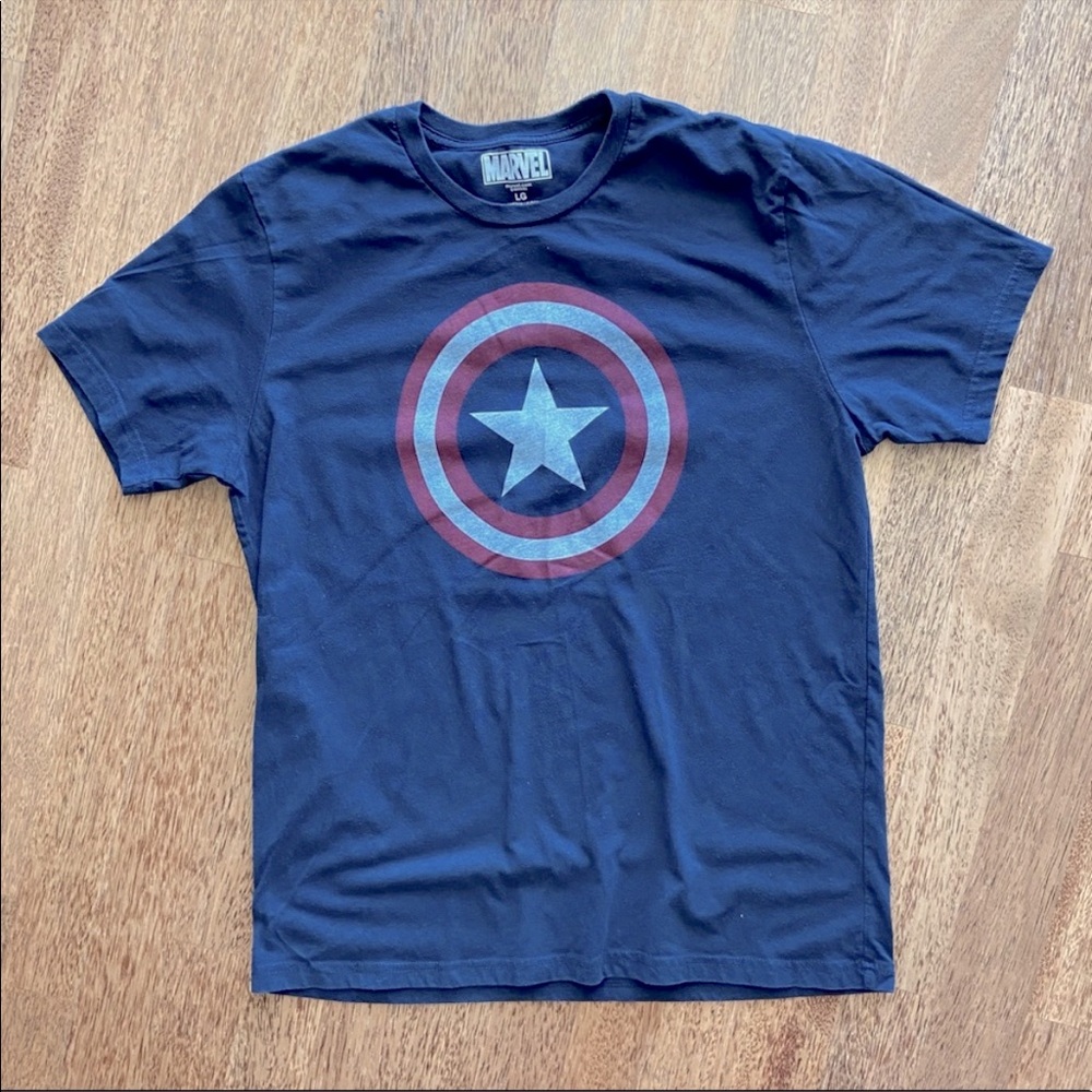 Marvel Comics Captain America T-Shirt Short Sleeve Shield Blue Mens Large